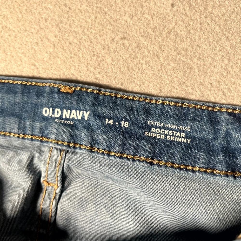 Old Navy Fits You Rockstar Super Skinny Jeans Womens 14-18 Blue Denim High Rise - Picture 4 of 6